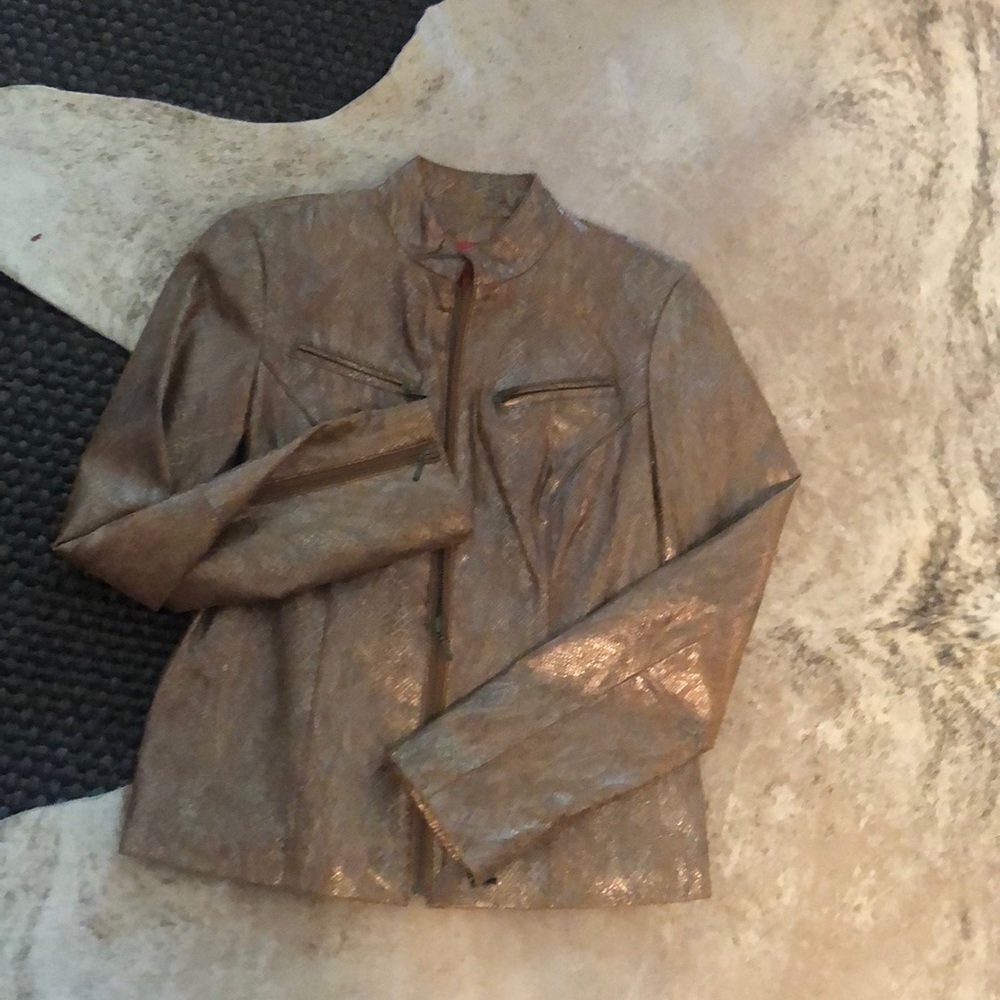 Elements by Vakko reptile print leather jacket
